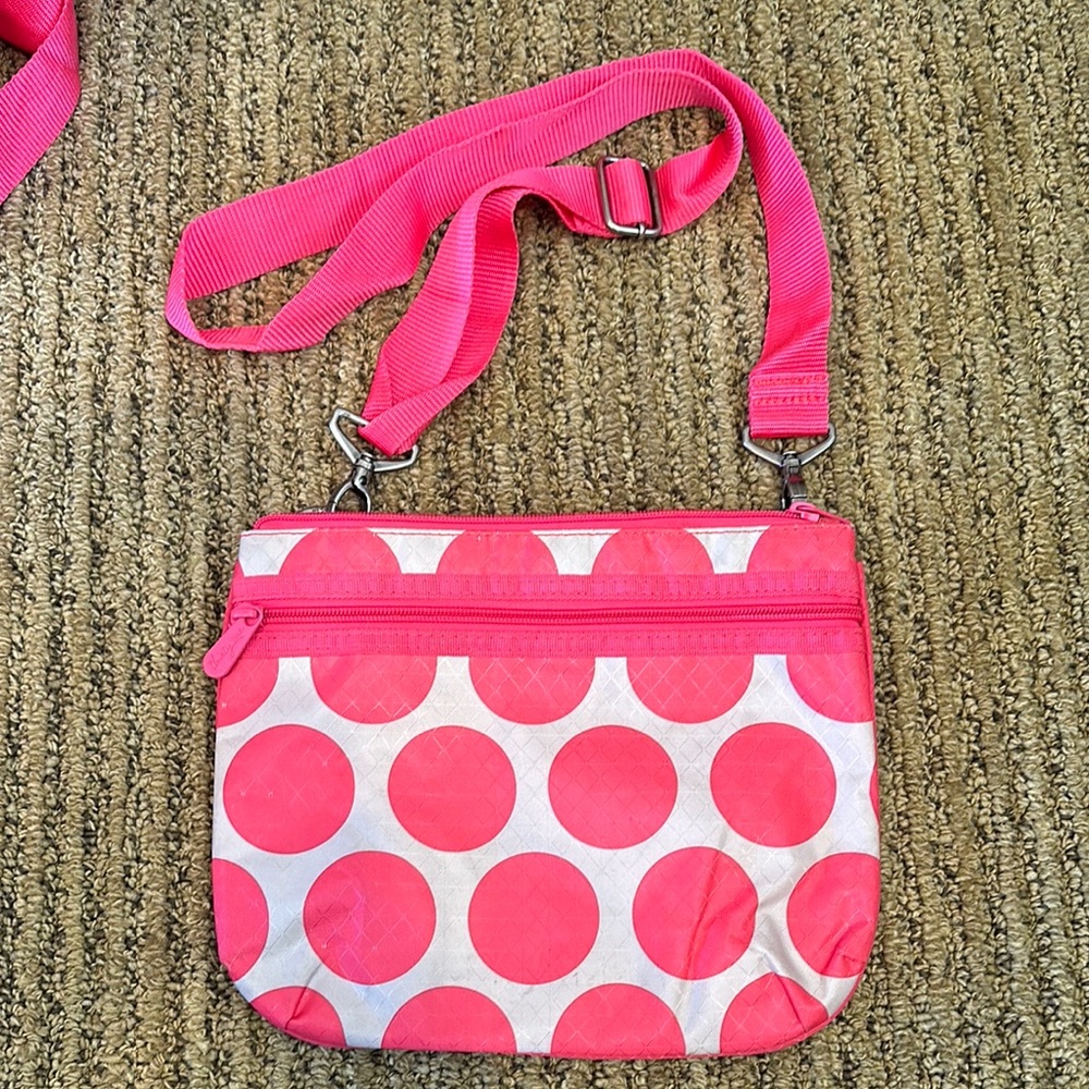 Thirty-One Pink Polka Dot Crossbody messenger Bag